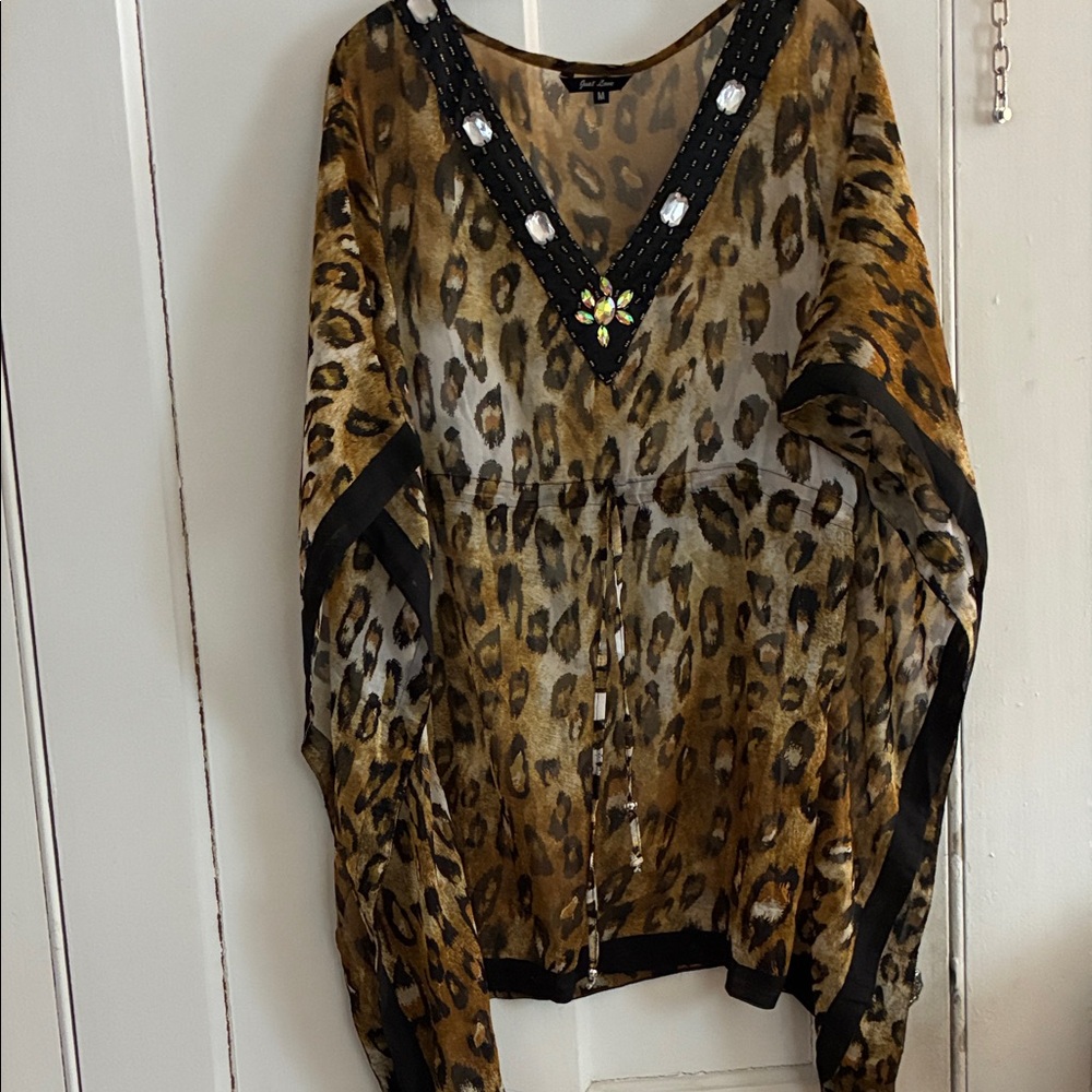 Just Love Leopard Print Blouse with Black Trim